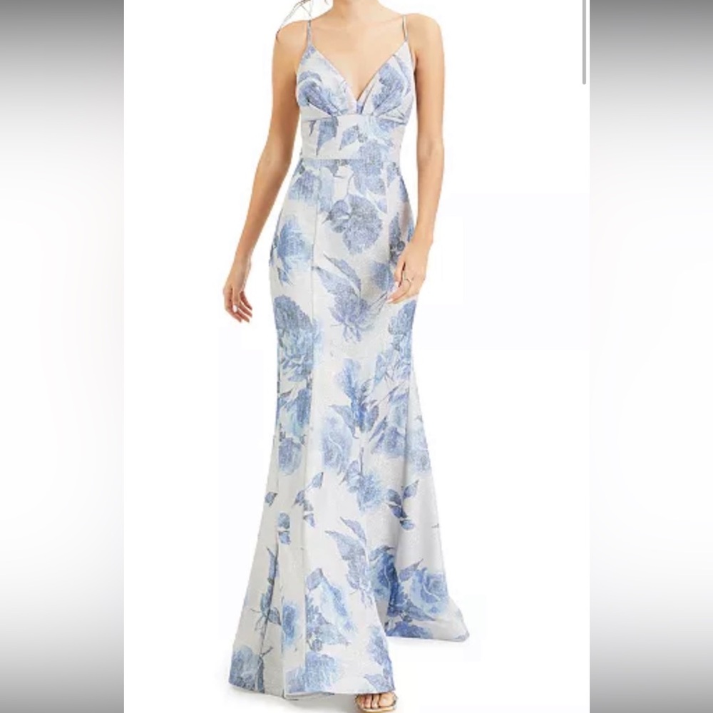 Blue and white shimmer formal gown, mermaid style